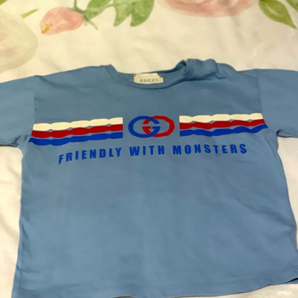 GUCCI BABY PRINTED COTTON JERSEY T-SHIRT Blue Size 18M - 24M